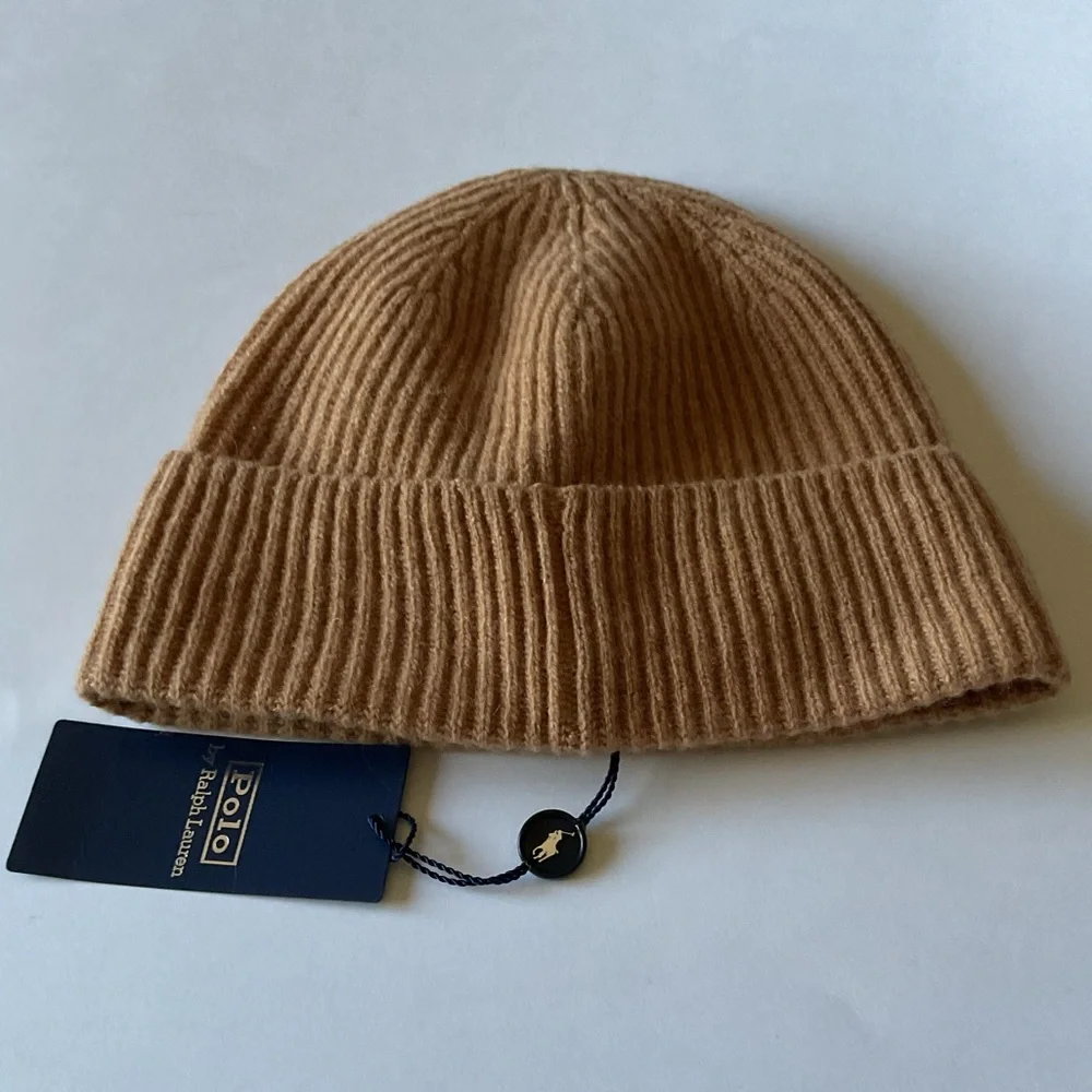POLO RALPH LAUREN MENS SIGNATURE PONY WOOL KNIT BEANIE CAMEL OS NWT